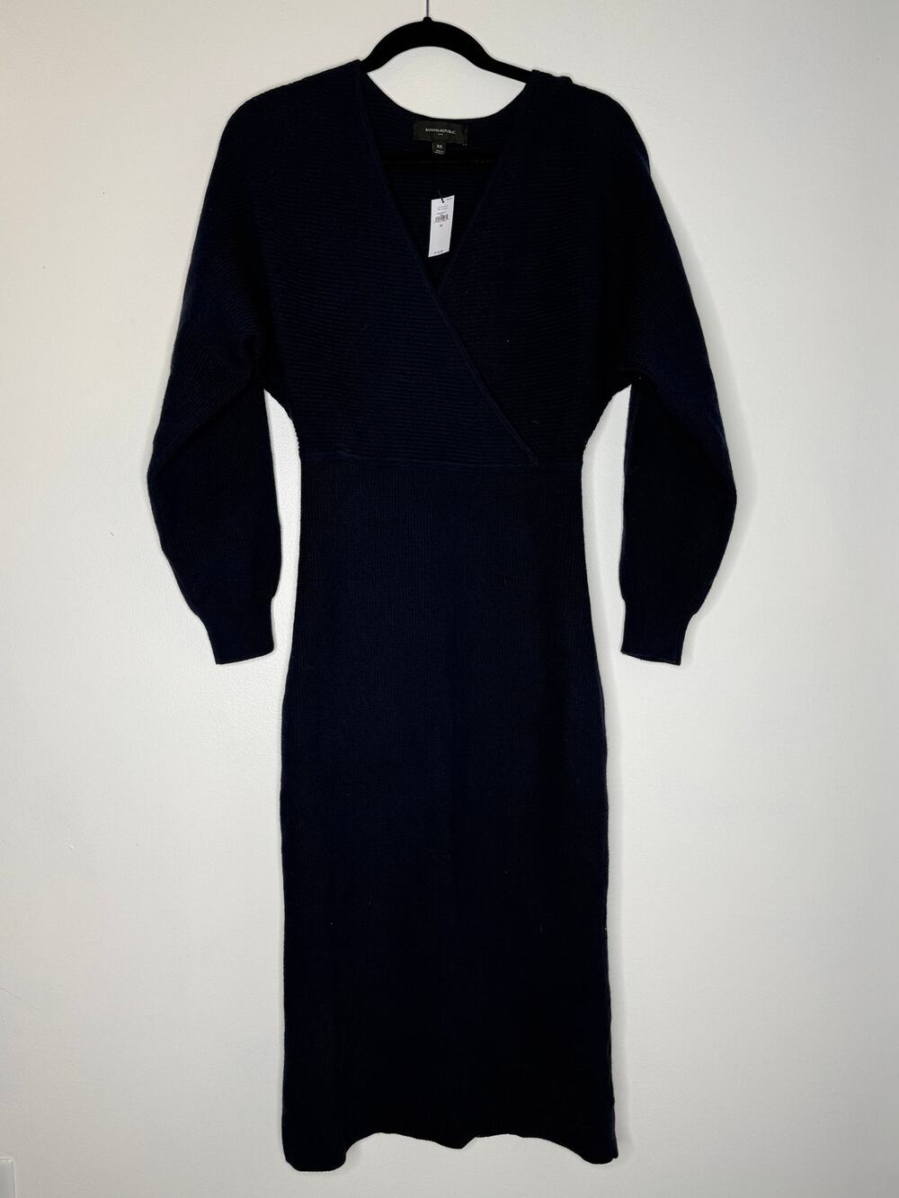 BANANA REPUBLIC Navy Faux Wrap Midi Sweater Dress